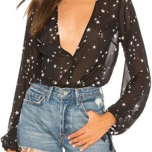Superdown Black Sheer Star Bodysuit